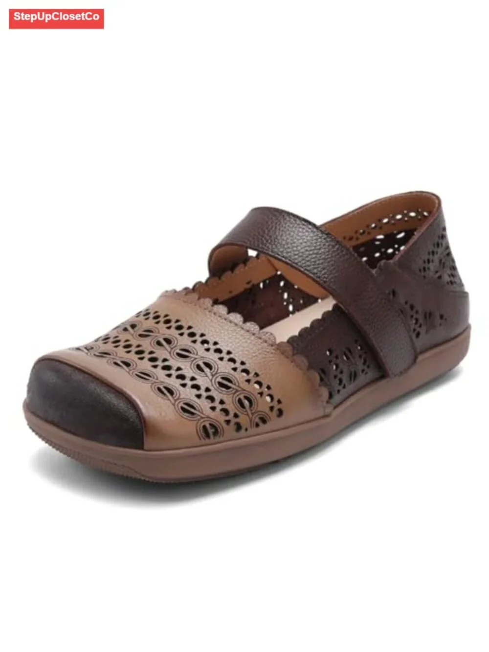 Cut Out Leather Mary Jane Flats Breathable Slip-On Walking Loafers
